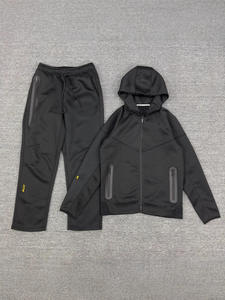 ビンテージ固形抗菌メンズ秋春コットンセットスポーツエアレイヤーフード付きジャケットスウェットパンツ2イン1デザイン弾性 - Product Image 6