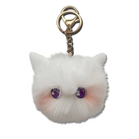 Adorable porte-clés chat pompon en peluche, longue fourrure multicolore, rembourré en coton, pour sac ou accessoire vestimentaire