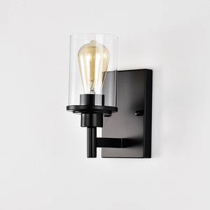 Matte Black Cylindrical Glass <strong>Wrought</strong> <strong>Iron</strong> Metal Single Light <strong>Sconces</strong> Lights Bathroom Hallway Wall <strong>Sconce</strong>