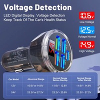 Adaptateur de chargeur de téléphone de voiture USB C 5 en 1 avec affichage de tension Transparent Super rapide avec voltmètre pour iPhone Samsung Oneplus