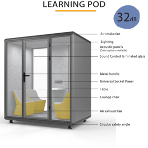 Cabine insonorisée acoustique avec cadre en aluminium, indice 35 dB, ventilation pour appels téléphoniques privés dans les bureaux ouverts et les halls d'hôpitaux - Product Image 3