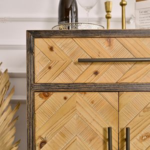 ตู้เก็บของไม้โบราณสไตล์วินเทจจาก INNOVA ดีไซน์แบบบ้านไร่ สำหรับห้องนั่งเล่น พร้อมขาและมือจับโลหะ ทนทาน ใช้งานง่าย - Product Image 6