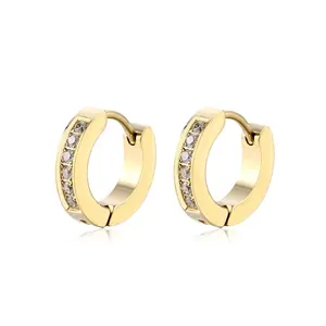 MICCI Wholesale Custom Non Tarnish Free Waterproof Jewelry 14K Gold Plated Stainless Steel Zircon Small Huggie Hoop Earrings
