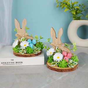 DAMAI Naturalistic Easter Wooden Rabbit Figurine with Faux Eggs Rustic Spring Home & Holiday Table Decor Accessory for Easter - Product Image 3