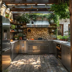 خزائن مطبخ حديثة بتصميم خزانة تنظيم لوازم مطبخ من الفولاذ المقاوم للصدأ خزانات مطبخ خارجية مقاومة للماء - Product Image 4