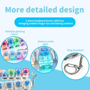 <b>Keyboard</b> Fidget Keychain Square Pattern <b>Led</b> Color Changing Clicker Stress Relief Toy for Kids Adults Zinc Alloy Plastic Material - Product Image 6