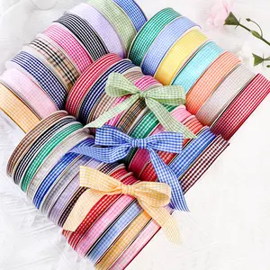 九霞厂家批发库存格子织带胶带定制每种颜色用于鲜花，蛋糕包装