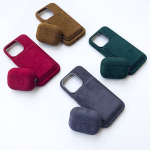 Estuche para Teléfono de Cuero de Gamuza Personalizado de Fábrica, Estuche para Auriculares, Juego de Tarjeteros Magnéticos para iPhone 15 14 Pro Max - Product Image 1