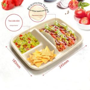 Plateau à tacos jetable en bagasse de canne à sucre, biodégradable et compostable, à 2 compartiments - Product Image 2