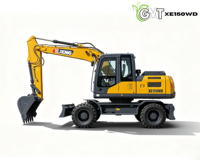 Excavatrice sur chenilles XE155WD de 14,6 tonnes, moteur Cummins 93 kW, godet de 0,65 m, EPA EURO 5, 2001-4000 heures, pour travaux de construction