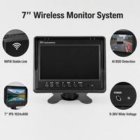 Kit de Monitor de Asistencia de Reversa Inalámbrico de 1-4 Canales para Automóvil, con Alerta de Punto Ciego por IA, Visión Nocturna 720P, Resistente al Agua, Pantalla de 7.0 Pulgadas