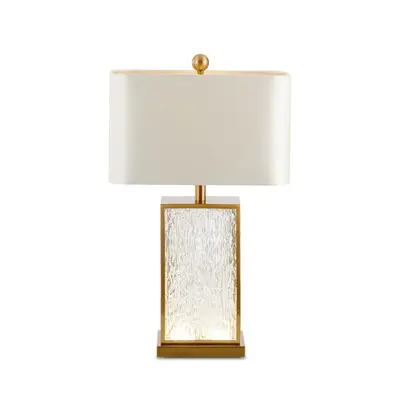 Corrugated Glass Gold Frame Bedside Lamp Luxury Colored Glass Table Lamp