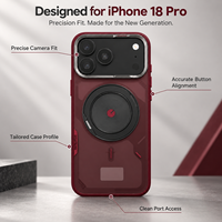 Étui de protection pour téléphone iPhone 18 Pro couleur Bourgogne avec protection 360° °   Support d'anneau rotatif en métal pour appareil photo
