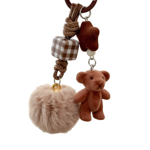 Pendentif ours mignon style coréen pour Instagram, <span class=keywords><strong>porte</strong></span>-clés de voiture chiot en peluche, pendentif en corde tressée à la main, <span class=keywords><strong>porte</strong></span>-clés <span class=keywords><strong>pompon</strong></span> pour sac - Product Image 5