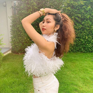 Nuevo Top de Verano Sexy y Sostenible con Plumas de Avestruz, Camisola sin Tirantes, Top Corto para Fiesta, Envoltura de Piel Auténtica para Mujer - Product Image 5