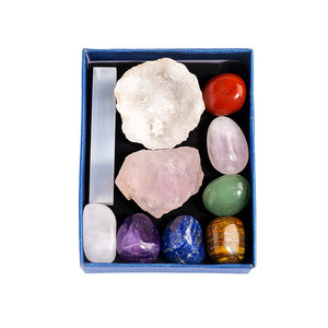 Set de 7 Piedras Crudas de Cristal para Chakras en Caja, Bloque de Amatista, Ágata de Marruecos, Piedra de Yeso con Agujero para Yoga, Venta al por Mayor, Rectangular, Geométrica, con Bisel - Product Image 5