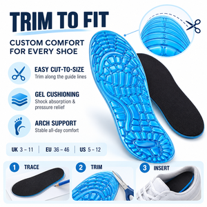 Solette Ortopediche in Gel Comfort con Supporto <span class=keywords><strong>per</strong></span> l'Arco Plantare <span class=keywords><strong>per</strong></span> Uomini e Donne, Inserti Ammortizzanti <span class=keywords><strong>per</strong></span> Piedi, Diverse Taglie UK - Product Image 3