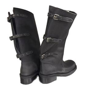 Botas de Piel Vacuna Estilo Coreano, Convertibles, con Hebilla de Cinturón, Estilo Motero, Modernas, a Media Pantorrilla, Estilo Occidental - Product Image 1