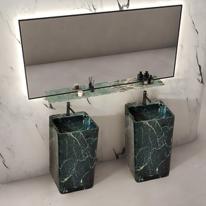 Lavabos <span class=keywords><strong>de</strong></span> Baño Personalizados, Lavamanos <span class=keywords><strong>de</strong></span> Mármol Verde Rectangular con Pedestal, <span class=keywords><strong>Lavabo</strong></span> <span class=keywords><strong>de</strong></span> Mármol para Baños <span class=keywords><strong>de</strong></span> Hoteles Modernos y Villas - Product Image 3