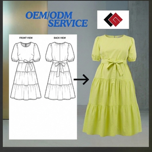 Vestido de Mujer al por Mayor, Verde Sólido, Poliéster, Largo hasta la Rodilla, Estilo Urbano, con Cinturón, Mangas Tipo Cap, Transpirable y Lavable, OEM ODM - Product Image 2