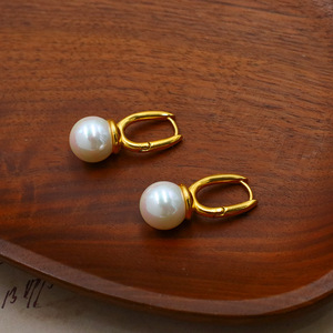 Pearl <b>Earrings</b> Clip On U Shape Gold Plated AA Grade Bezel Setting Everyday Wear - Product Image 2