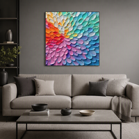 Peinture acrylique texturée sur toile, fleurs colorées abstraites, pétales bohèmes, art mural luxueux, design artisanal, cadre fait main, décoration intérieure