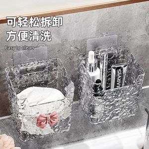 Wall Mounted <b>Storage</b> <b>Basket</b> Glacier Pattern Transparent With Bow Rectangle No Lid For <b>Bathroom</b> Vanity Cosmetics Towel - Product Image 1