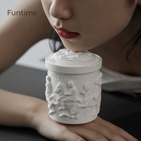Bougies parfumées blanches de luxe écologiques biodégradables en pot de plâtre cylindrique moderne vintage avec statues 3D