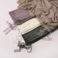 Selendang renda berongga desain baru untuk wanita, warna polos, bahan linen, terasa lembut, selendang muslim Timur Tengah untuk musim panas