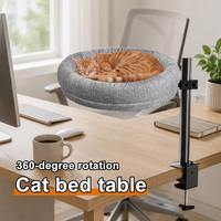 Hamac de bureau rond pour chat à rotation 360°, réglable en hauteur, en lin et structure en fer, amovible et lavable pour bureau