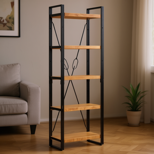 Estantería de Madera de Mango Natural con 5 Estantes, Estantería Moderna Industrial, Mueble de Salón, Almacenamiento Independiente para el Hogar - Product Image 2