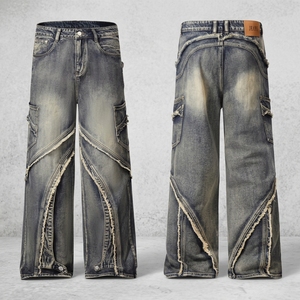 Jeans da Uomo alla Moda Personalizzati Stile Hip Hop Gamba Dritta Autunnali Effetto Lavato - Product Image 2