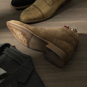 Botas Chelsea de Piel Genuina Nuevas con Cordones, Altura al Tobillo, Otoño Invierno, Cómodas, Modernas, Casuales, para Caminar, Zapatos para Hombre - Product Image 4