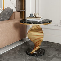 Table Basse et Table d'Appoint Sur Mesure, Non en Stock, en Mobilier de Maison de Luxe Moderne, Plateau en Marbre et Cadre en Acier Doré