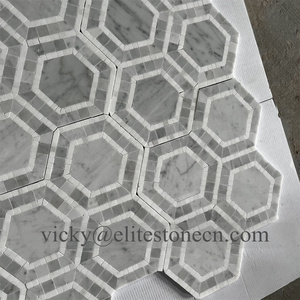 Mosaïque murale en marbre naturel, carrelage de sol de salle de bain, marbre naturel beige, mosaïque hexagonale en pierre pour crédence de cuisine - Product Image 2