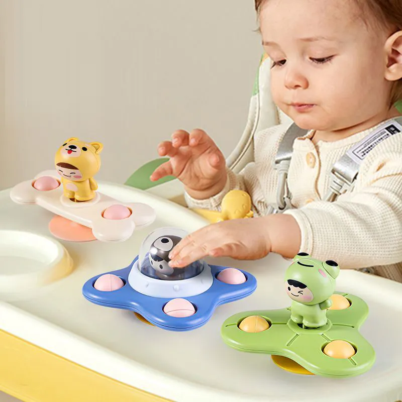 Baby Toys Suction Cup Spinner Toys for Toddlers Bear Hand Fidget Spinner Sensory Toys Stress Relief Baby Games Rotating Rattles
