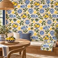 Papier peint autocollant bleu pour la décoration des murs et l'aménagement intérieur des salles à petit-déjeuner