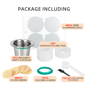 1 Set di <span class=keywords><strong>capsule</strong></span> <span class=keywords><strong>compatibili</strong></span> con <span class=keywords><strong>Nespresso</strong></span> riutilizzabili con guarnizioni in alluminio e carta da filtro per l'esperienza del caffè originallino - Product Image 2