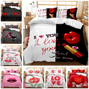Juego de edredón con estampado digital 3D de labios rojos de regalo de San Valentín Juego de funda nórdica cómodo y suave - Product Image 2