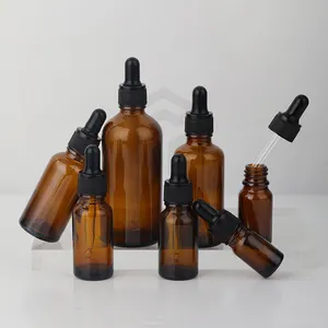 Amber Glass Hair Oil Bottles 5ml 10ml 15ml 20ml 30ml 50ml 100ml Cosmetic Glass Bottle Serum Dropper Bottle Container Packaging