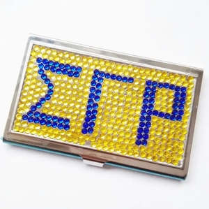 Pesanan kustom dari kotak penyimpan Kartu Bintang Timur casing tempat kartu bisnis Bling berlian imitasi huruf Yunani logam hadiah pesta - Product Image 4