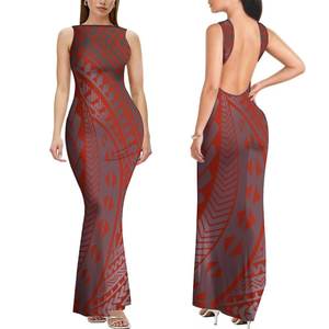 Abito Lungo da Donna Senza Maniche con Stampa Samoana Personalizzata, Design Scollato sulla Schiena, Taglie Grandi, Vestito Aderente Tribale <span class=keywords><strong>Elei</strong></span> - Product Image 4
