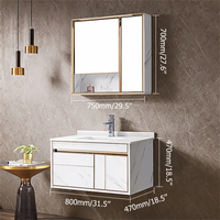 Ensemble de meuble-lavabo mural moderne pour salle de bain, en PVC mélaminé, avec vasque en céramique, comptoir, miroir LED, résistant à l'eau