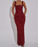 Robe maxi à col carré sexy sur mesure OEM, dos nu, coupe A, strass, tenue de soirée formelle, brillante, sans manches, robe de soirée élégante