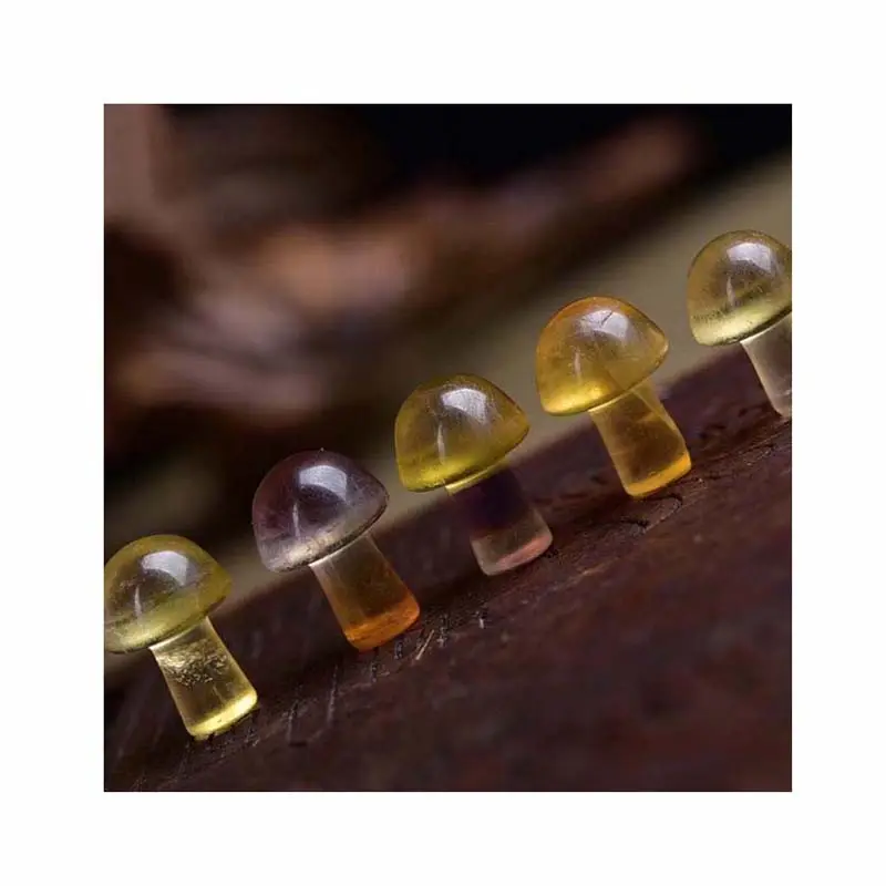 Toptan doğal Mini küçük sarı florit kristal mantar kolye hediye için