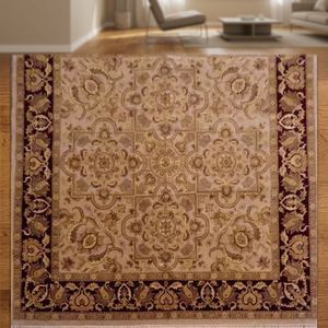 One of the Kind Indian Hand-Knotted Rug 10'0'' X 10'0 <b>Red</b>/Brown Natural <b>Wool</b> & Cotton ABC Rugs Kilims Collection - Product Image 2