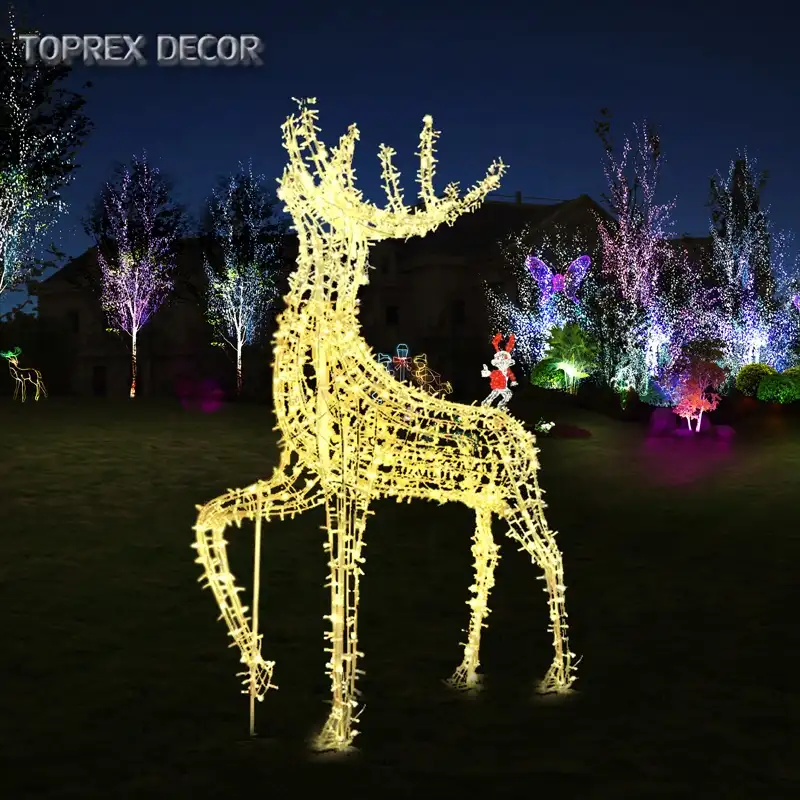 New year christmas decor city center square outdoor use warm white customize led reindeers motif lights