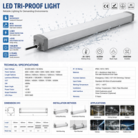 Projecteur LED Tri-Proof IP65 60W en alliage d'aluminium avec capteur, intensité variable, étanche à la vapeur, solutions d'éclairage industriel pour entrepôts 1200mm