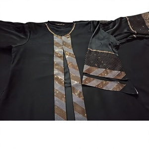 Abaya élégante en polyester ornée de strass et de cristaux, pour femmes, de qualité supérieure, pour l'Aïd, élégante, modeste, longue, coupe ajustée - Product Image 2