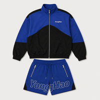 Ensemble de survêtement en molleton pour homme, personnalisé OEM/ODM, avec veste zippée et short, style streetwear color block, fabricant de vêtements sur mesure